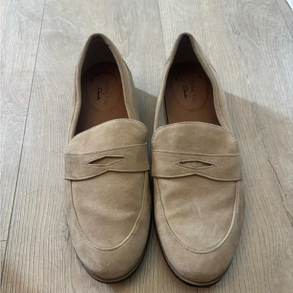 Clarks Women's Suede Penny Loafers in Beige
